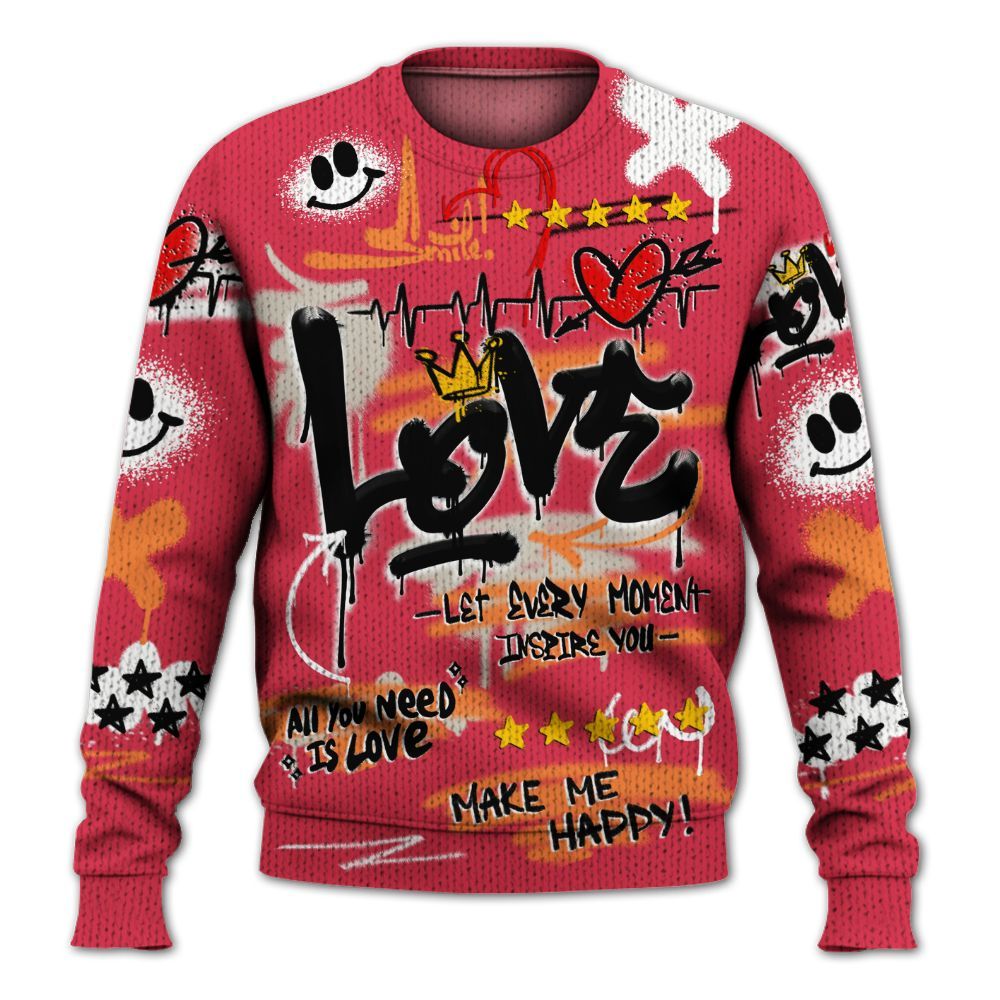 Knitted Sweater To Match Air Max Portal Bright Ceramic - Happy Love Beats Graffiti Streetwear