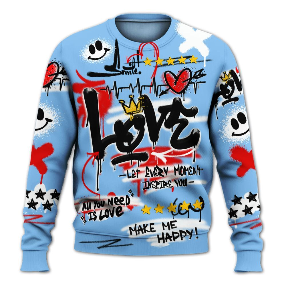 Sweatshirt To Match University Blue 5s - Happy Love Beats Graffiti Streetwear All Over Print