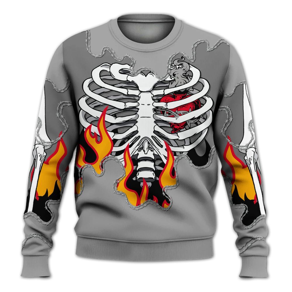 Sweatshirt To Match Black Wolf Grey 12s - Skeleton Heart On Fire All Over Print