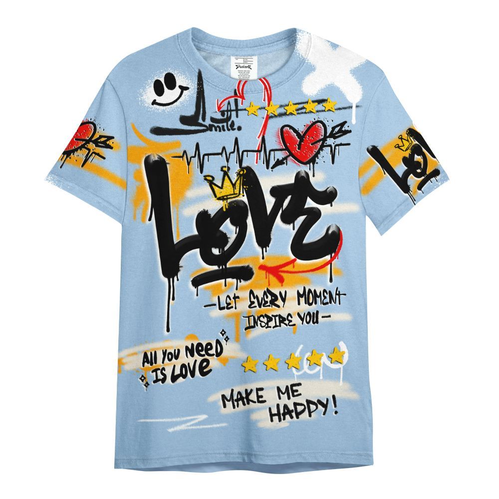 Shirt To Match Retro High OG Pale Ivory Psychic Blue 1s - Happy Love Beats Graffiti Streetwear All Over Print