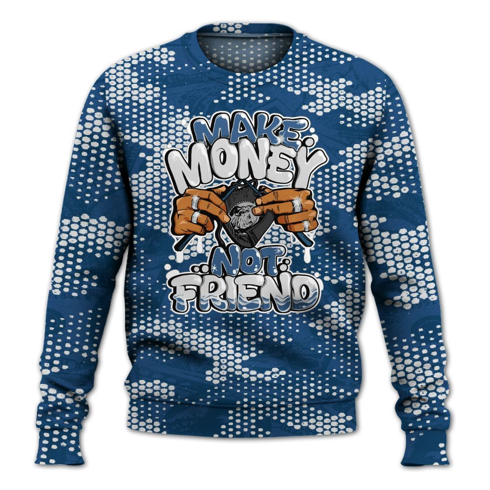Sweatshirt To Match High OG Midnight Navy 1s - Make Moneys Not Friend Graphic Banknotes All Over Print