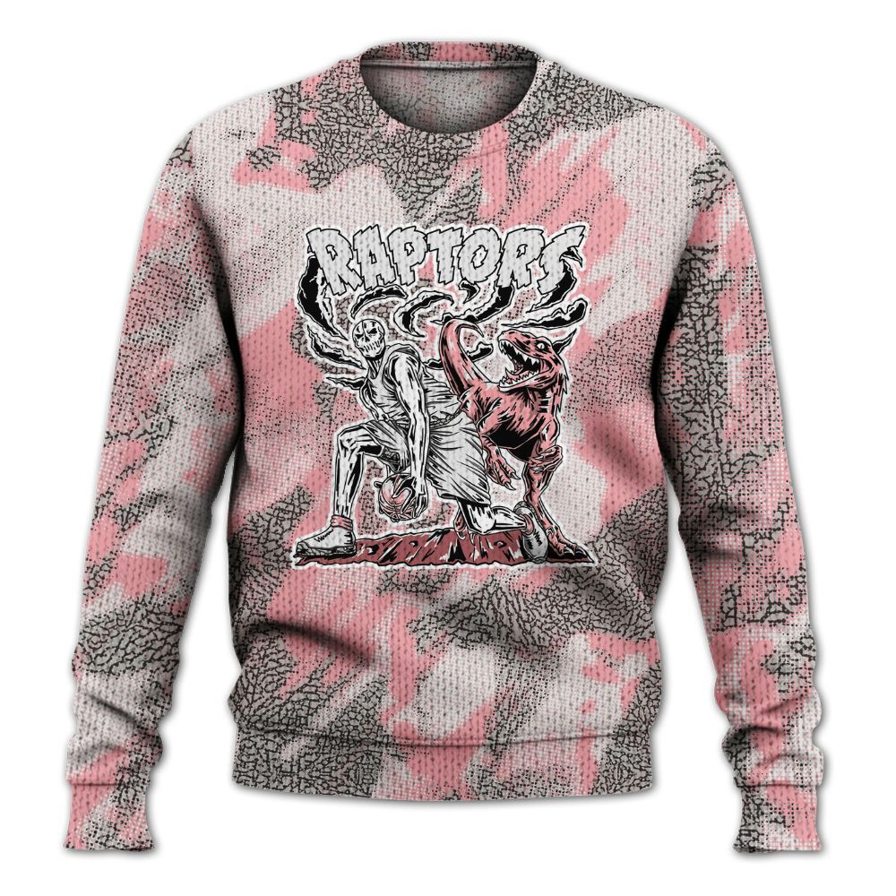 Knitted Sweater To Match Retro Wings 3s - Raptors Skeleton Abstract Halftone