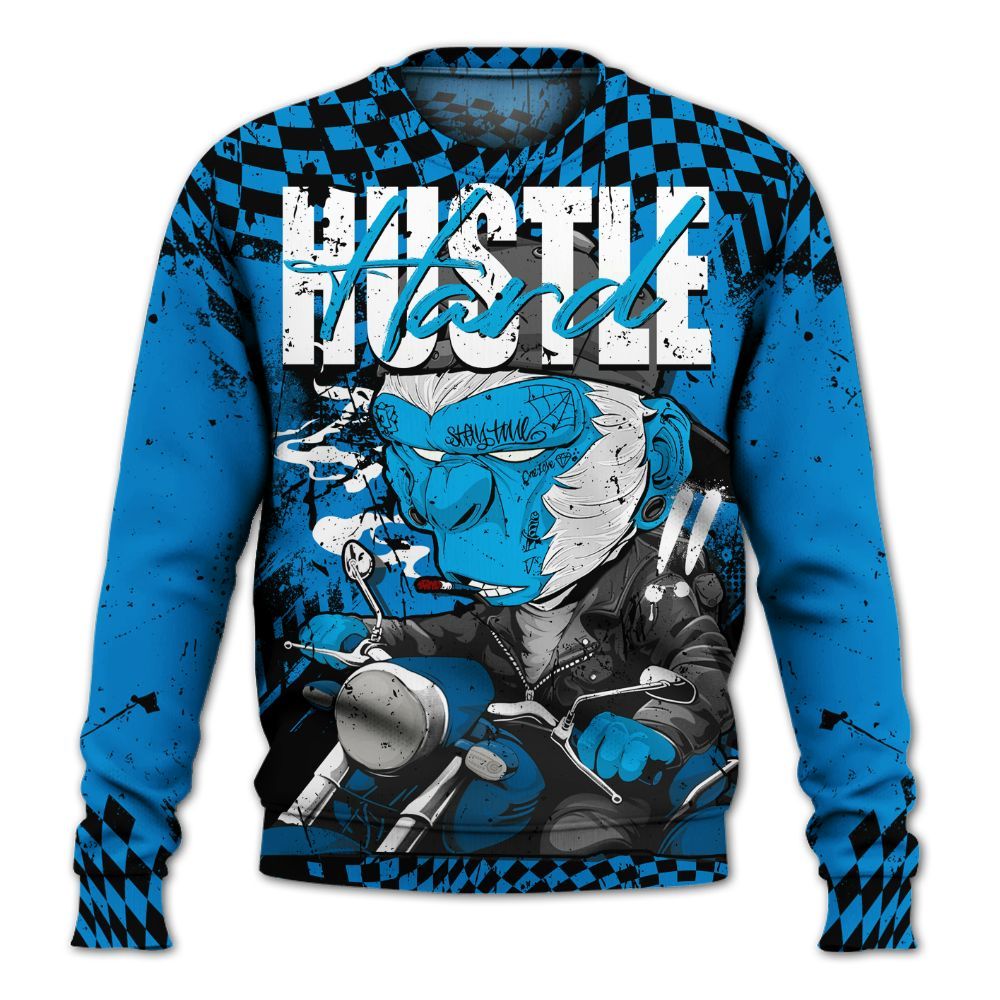 Sweatshirt To Match Industrial Blue 4s - Hustle Hard Monkey Military Blue 4s All Over Print