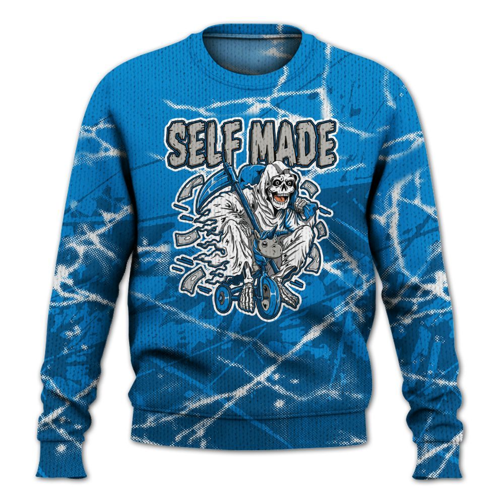 Knitted Sweater To Match Military Blue 4s - Self Make Skeleton Profound