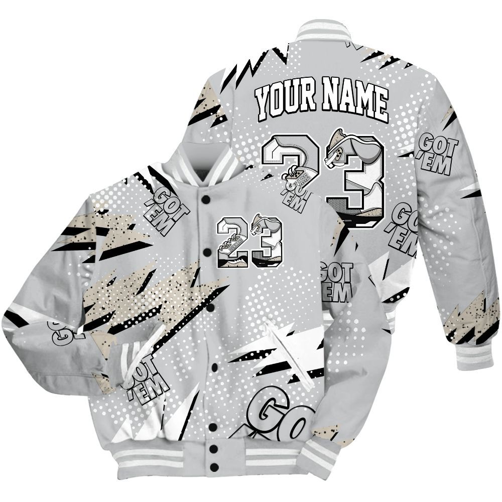 Varsity Jacket To Match Metallic Silver 2024 5s Shirt, Custom Name Number 23 5s All Over Print
