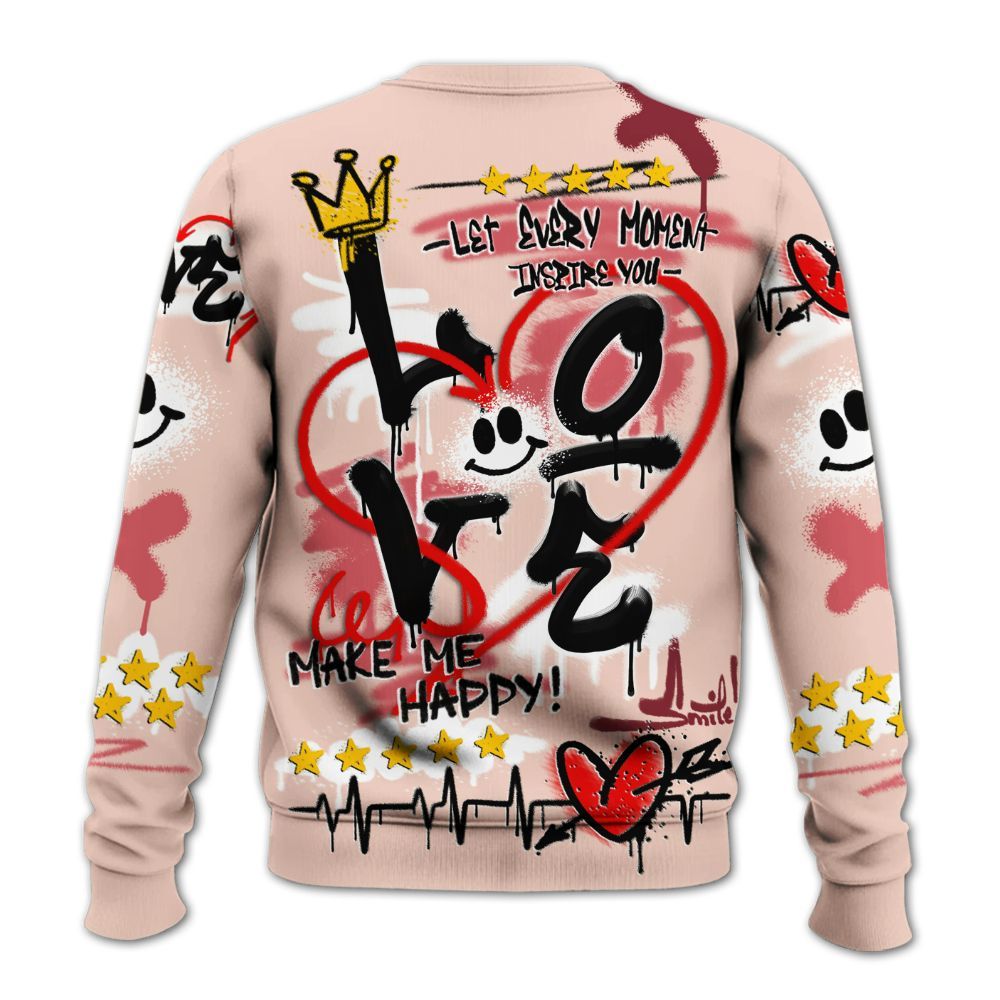 Sweatshirt To Match Washed Coral 2s Shirt, Happy Love Beats Graffiti Streetwear All Over Print