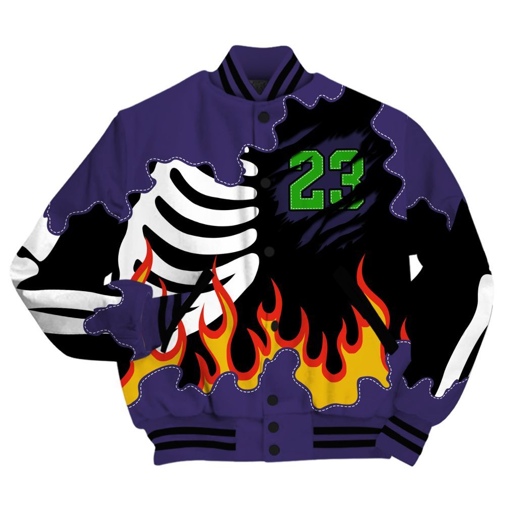 Varsity Jacket To Match Retro Court Purple 13s - Burning Skeleton 23 G.O.A.T All Over Print