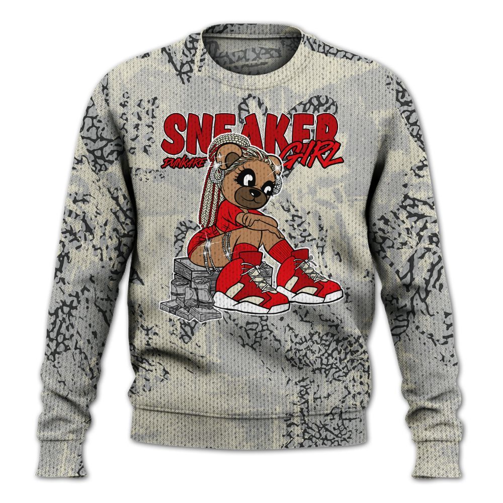 Knitted Sweater To Match Cement Grey 3s - Sneaker Girl Bear Heart Grunge