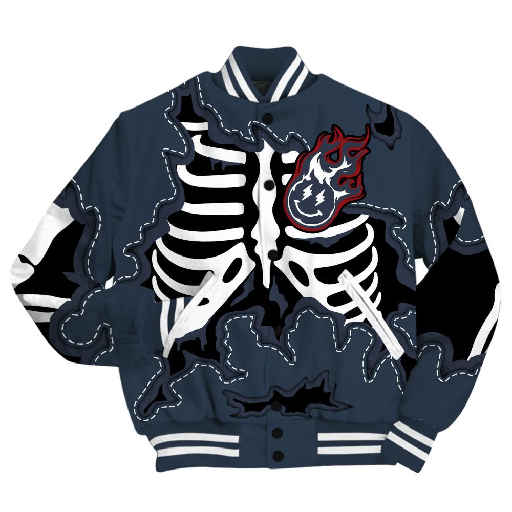 Varsity Jacket To Match Retro Olympic 6s Shirt, Skeleton Smiley Face All Over Print