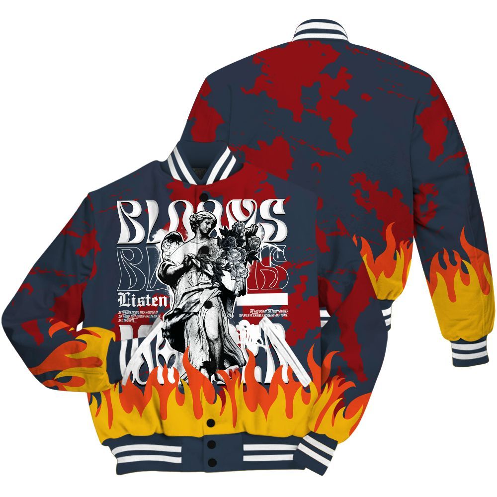 Varsity Jacket To Match Navy Blue 2024 6s - Blooms Whisper Retro All Over Print