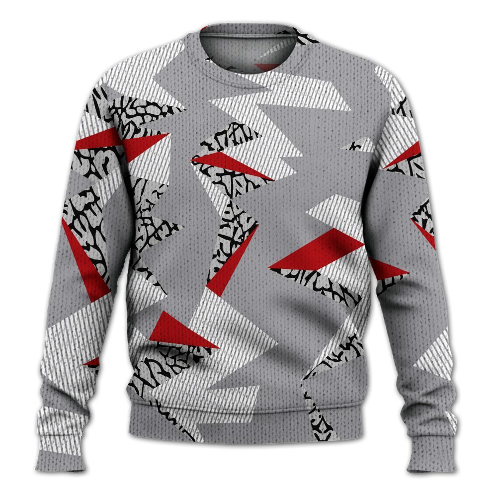Knitted Sweater To Match Cement Grey 3s - Geometric Camouflage Pattern