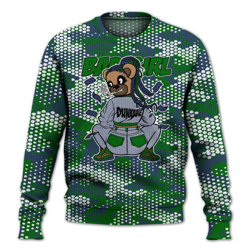 Knitted Sweater To Match Midnight Navy 13s - Rebellious Girl Bear Banknotes Art