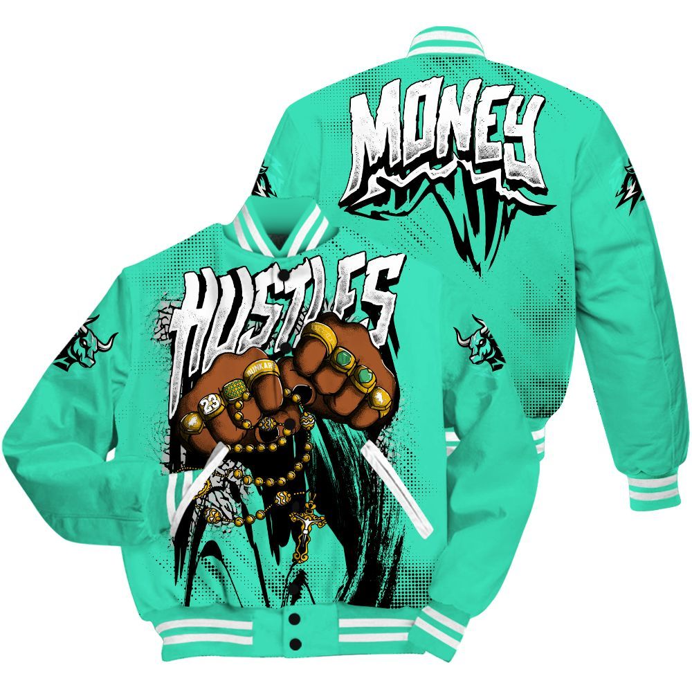 Varsity Jacket To Match Black Green Glow 3s - Hustle Make Money Green Glow 3s All Over Print