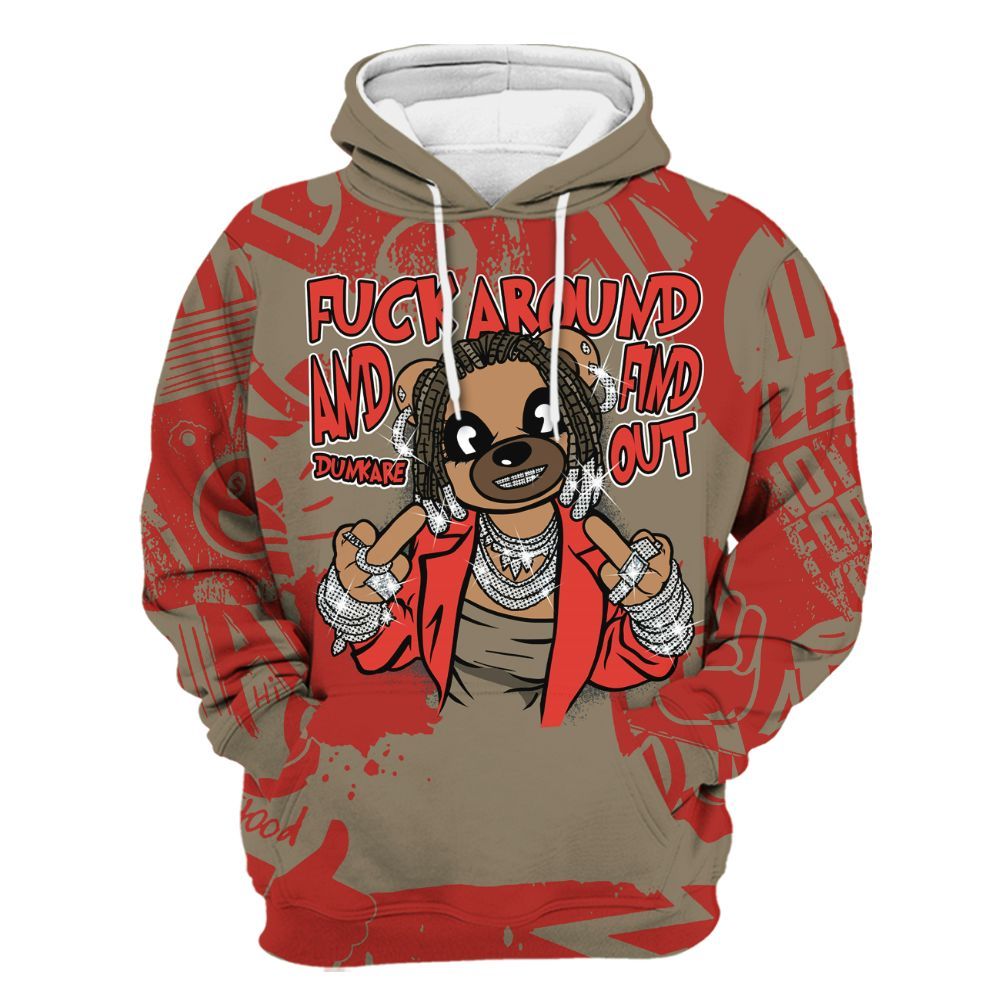 Hoodie To Match Olive 9s - F#ck Around Bear Bear Monogram Graffiti All Over Print