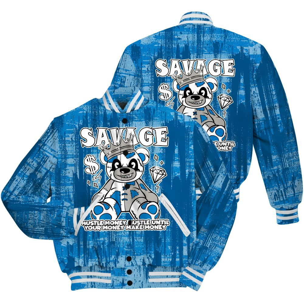 Varsity Jacket To Match Industrial Blue 4s Shirt - Savages Bear Glitch Art All Over Print