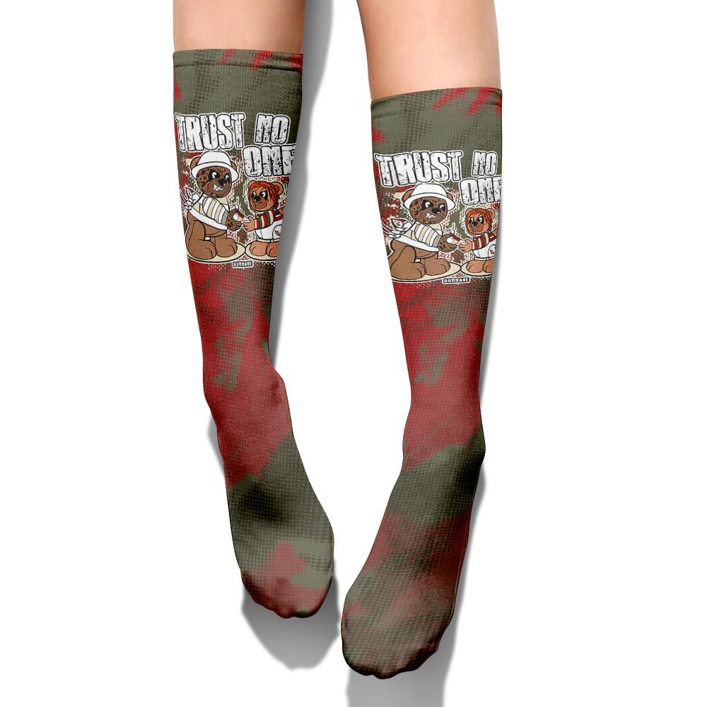 Sock To Match Travis Scott Low OG Medium Olive 1s - Trust No One Bear Halloween Abstract Halftone