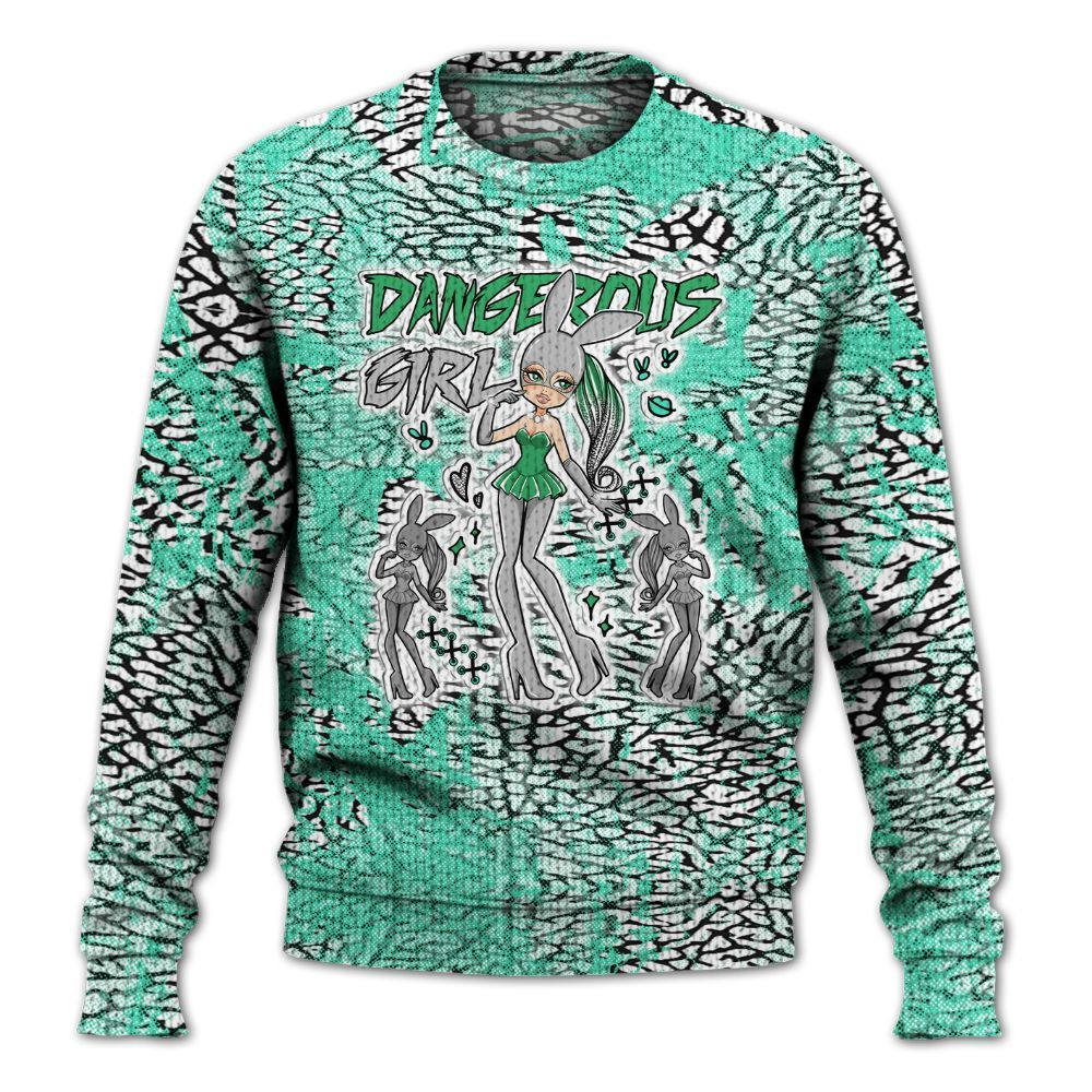 Knitted Sweater To Match Black Green Glow 3s - Dangerous.Girl Heart Grunge