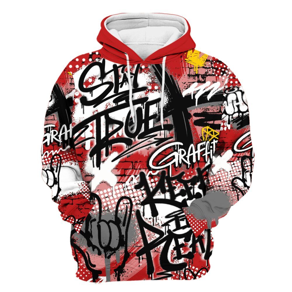 Hoodie To Match Bred Reimagined 4s - True It Real Graffiti Streetwear All Over Print
