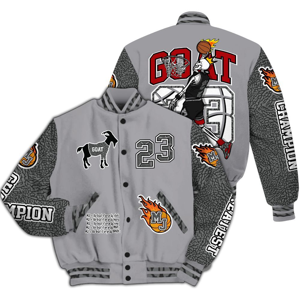 Varsity Jacket To Match Cement Grey 3s - 23 G.0.A.T Jump Up Basketball All Over Print