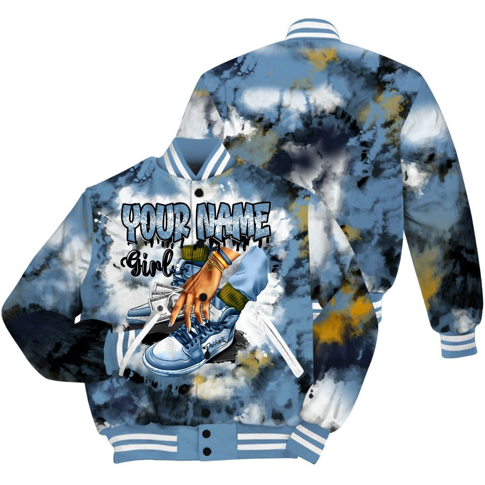 Varsity Jacket To Match High OG First In Flight 1s - Custom Name SNEAKER Girl Money Drip Tie Dye All Over Print