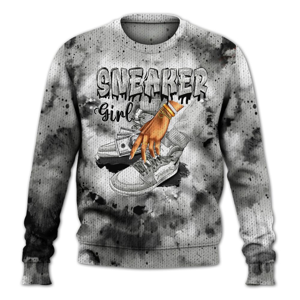 Knitted Sweater To Match Retro White Oreo 4s - SNEAKER Girl Money Drip Tie Dye