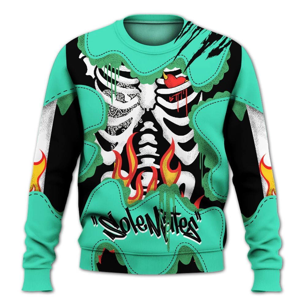 Sweatshirt To Match Black Green Glow 3s - Skeleton Burning Heart Drip Green Glow 3s All Over Print