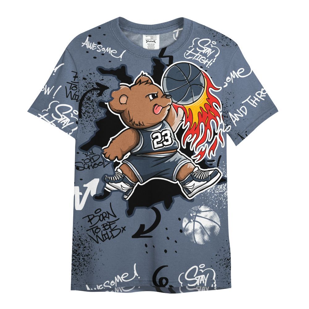Shirt To Match Low Diffused Blue 11s - Number 23 Basketball Bear Custom Name All Over Print