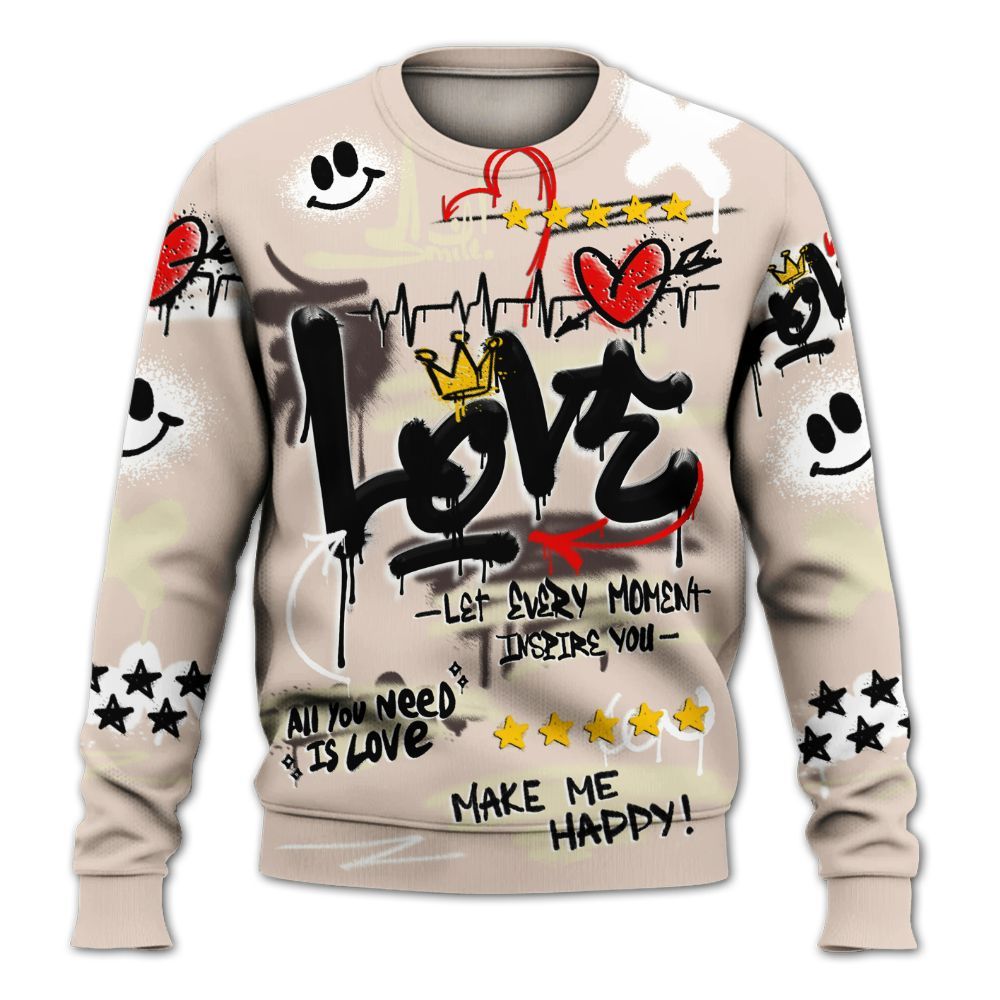 Sweatshirt To Match A Ma Maniere X Fossil Stone 4s - Happy Love Beats Graffiti Streetwear All Over Print
