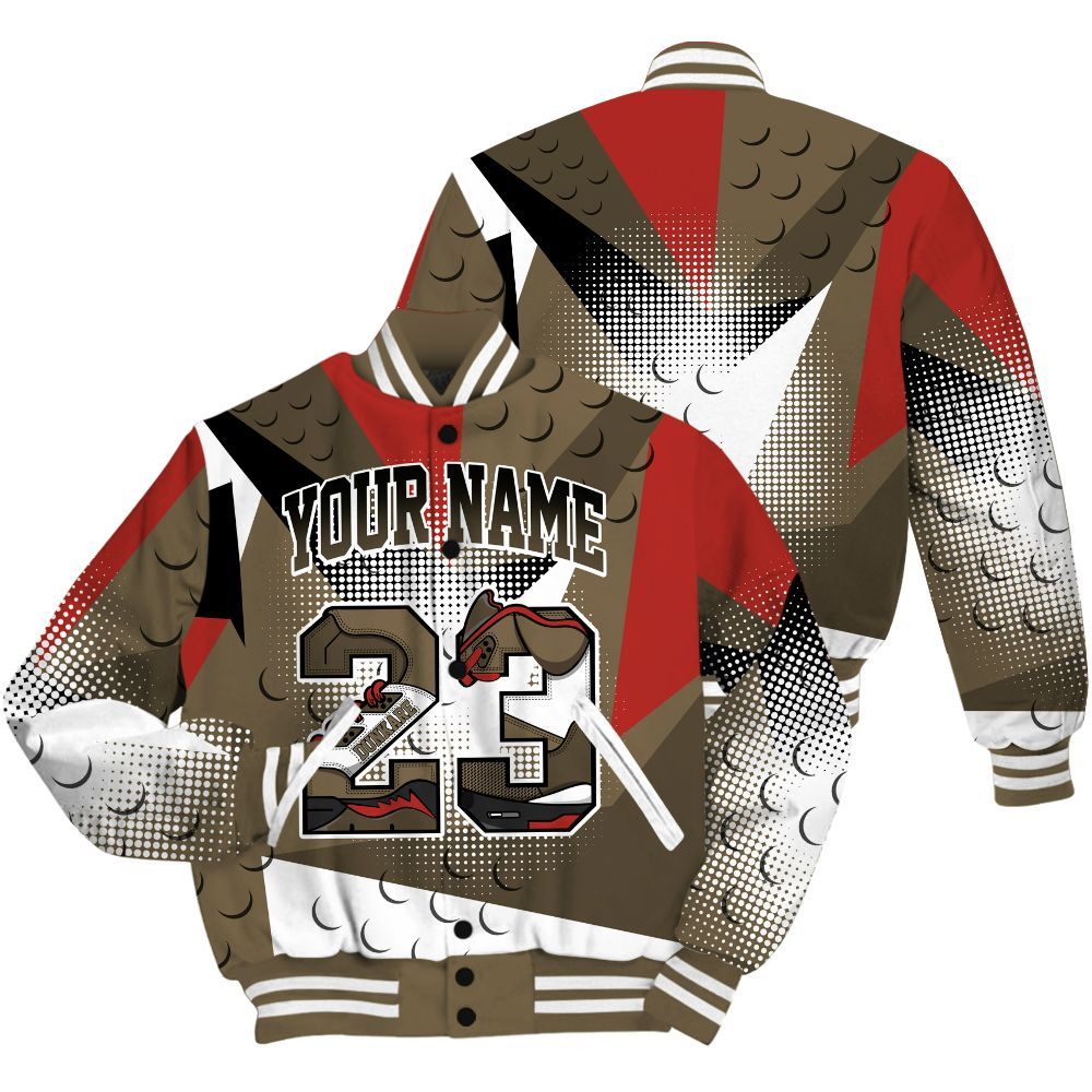 Varsity Jacket To Match Olive 9s Shirt, Poly Custom Name Number 23 5s All Over Print