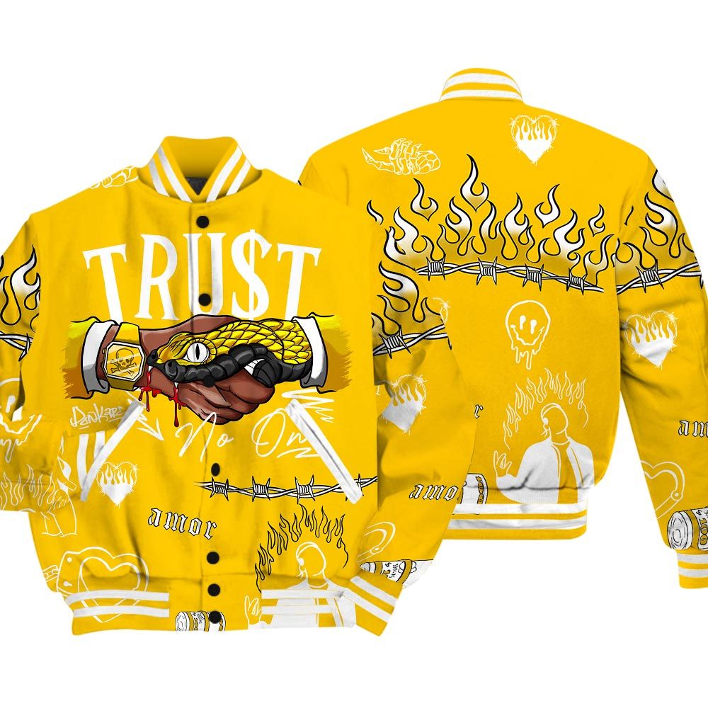 Varsity Jacket To Match Varsity Streetwear Snake Trust No One, Vivid Sulfur 4s T-Shirt, Sneaker Vivid Sulfur 4s Baseball Varsity Jacket 1604 NCT