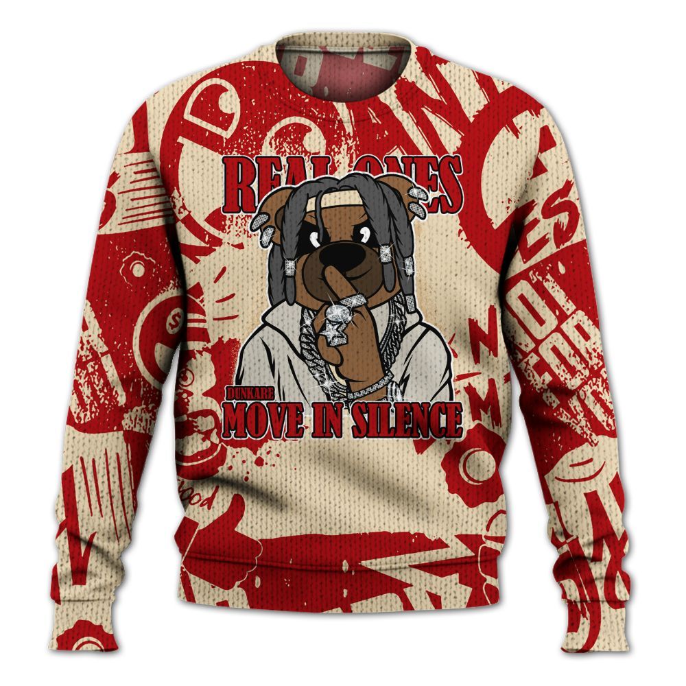 Knitted Sweater To Match Dunk Low Strawberry Waffle - Silent Achievers Bear Monogram Graffiti