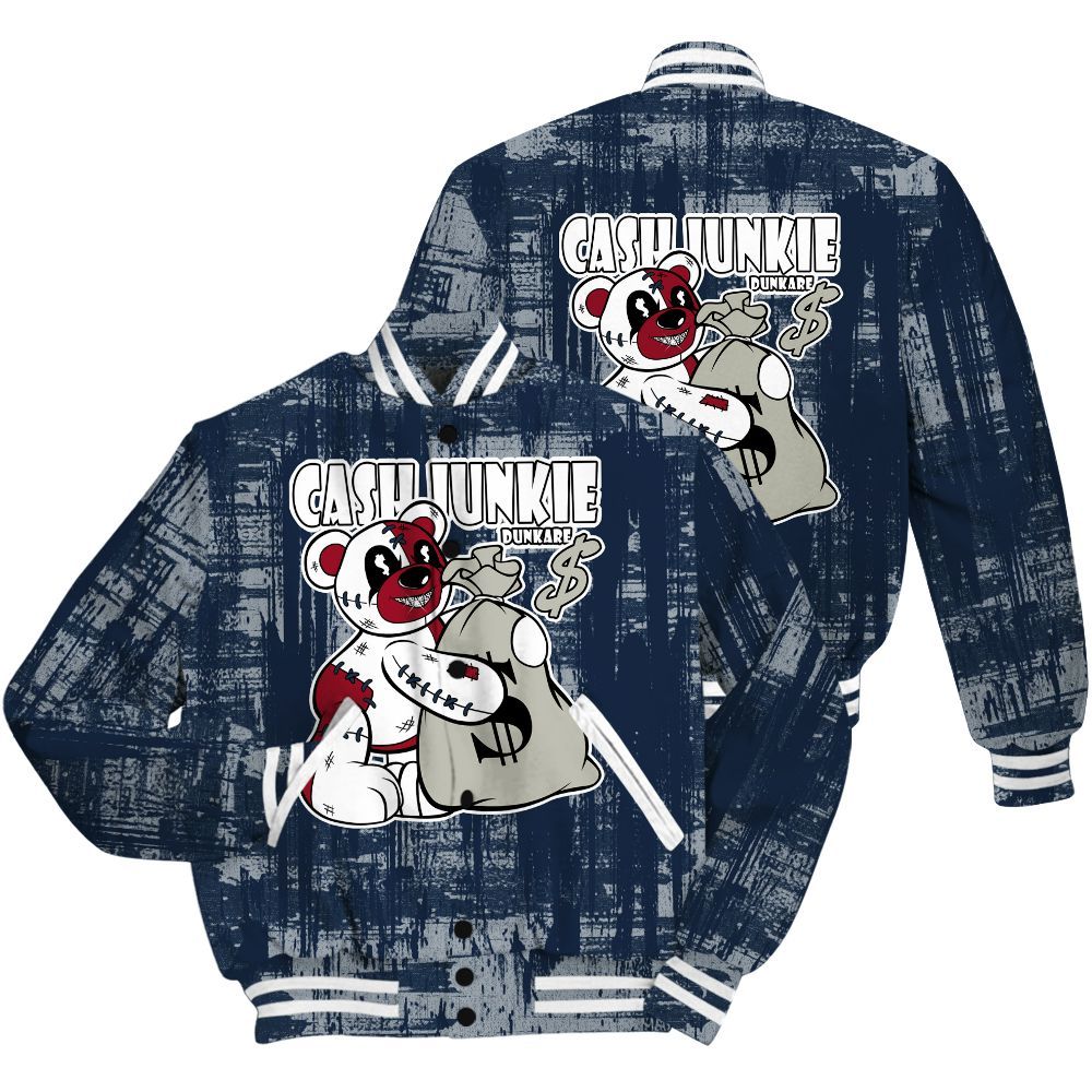 Varsity Jacket To Match White Midnight Navy 6s Shirt - Cashs Junkie Bear Glitch Art All Over Print