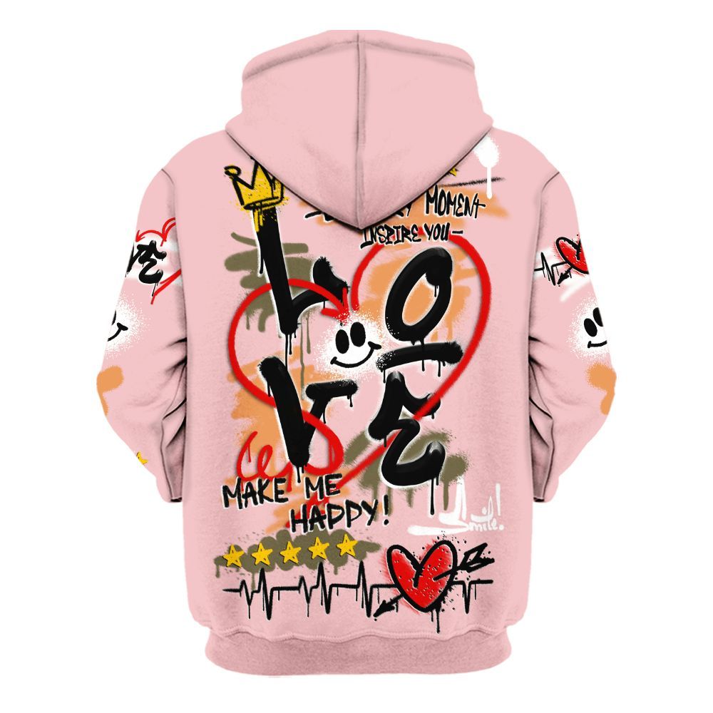 Hoodie To Match SB Dunk Low Red Stardust - Happy Love Beats Graffiti All Over Print