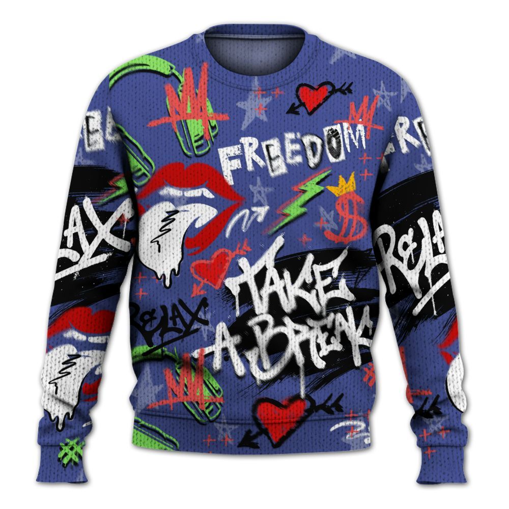 Knitted Sweater To Match KD 4 Nerf - Take Break Freedom Graffiti Streetwear