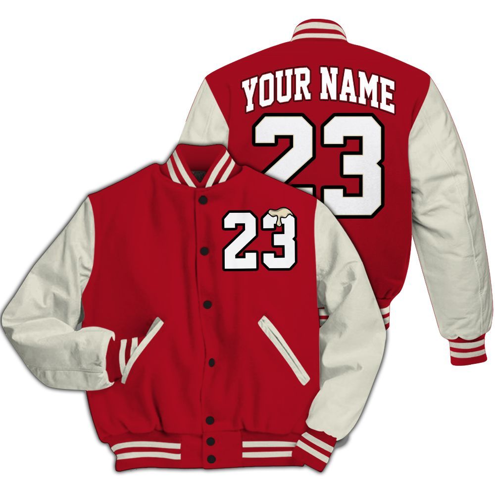 Varsity Jacket To Match 2025 High OG Cinnabar 1s - Custom Name Number 23 Drip All Over Print