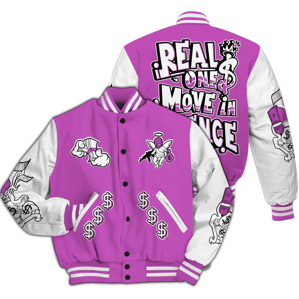 Varsity Jacket To Match Hyper Violet 4s - Ones Move In Silence Graphic All Over Print