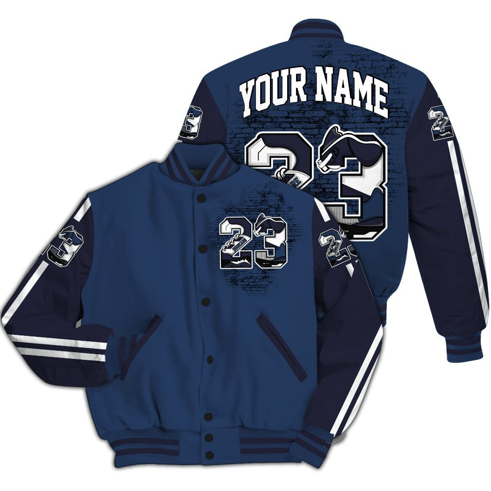 Varsity Jacket To Match Low 85 Metallic Blue 1s - Custom Name Number 23 5s All Over Print