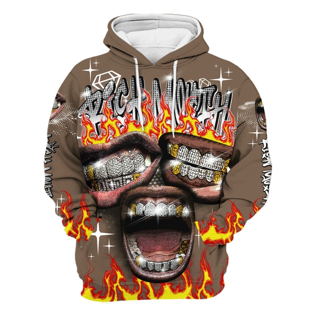 Hoodie To Match Dark Mocha Jack - Rich Mouth Fire Rap Retro 90s All Over Print