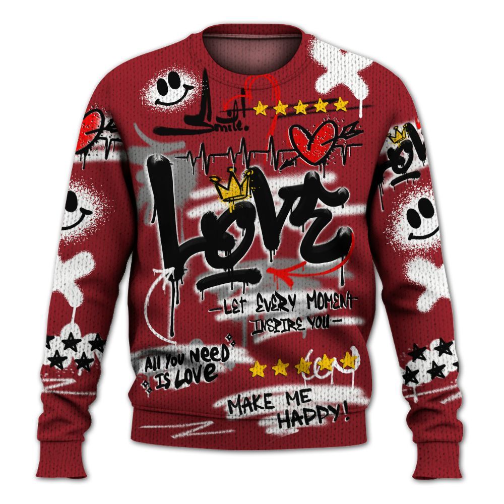 Knitted Sweater To Match High Black Toe Reimagined 1s - Happy Love Beats Graffiti Streetwear