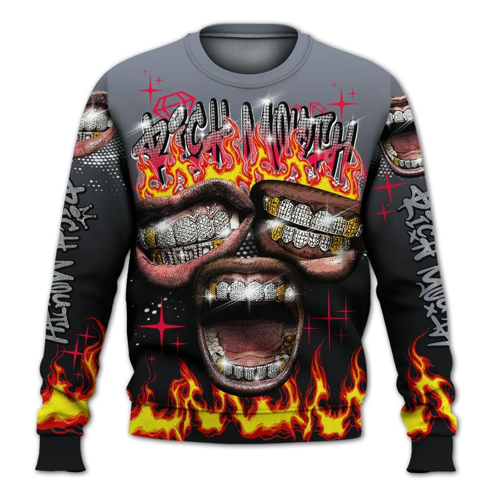 Sweatshirt To Match Mid Black Metallic 1s - Rich Mouth Fire Rap Retro 90s All Over Print