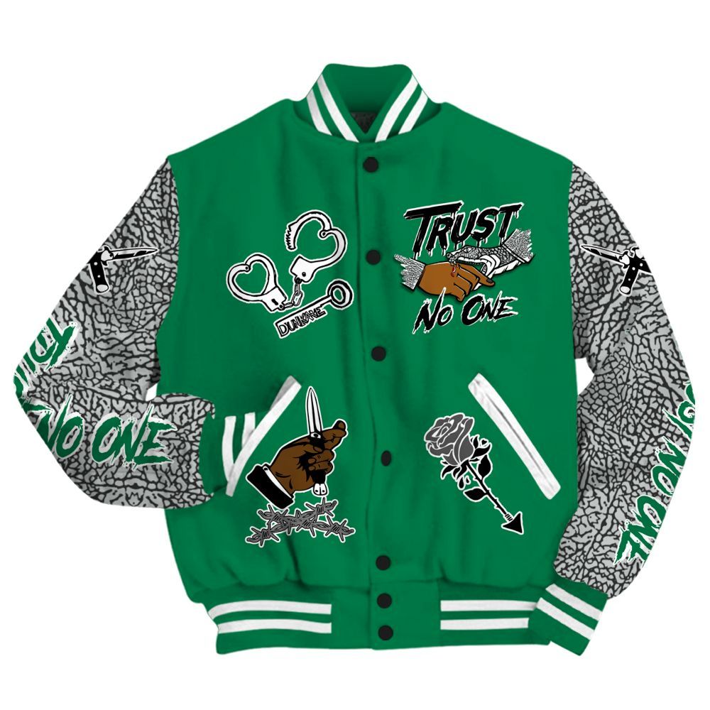 Varsity Jacket To Match Pine Green 3s - Trust No One Dripping All Over Print