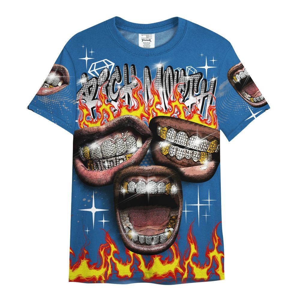 Shirt To Match French Blue 13s - Rich Mouth Fire Rap Retro 90s All Over Print