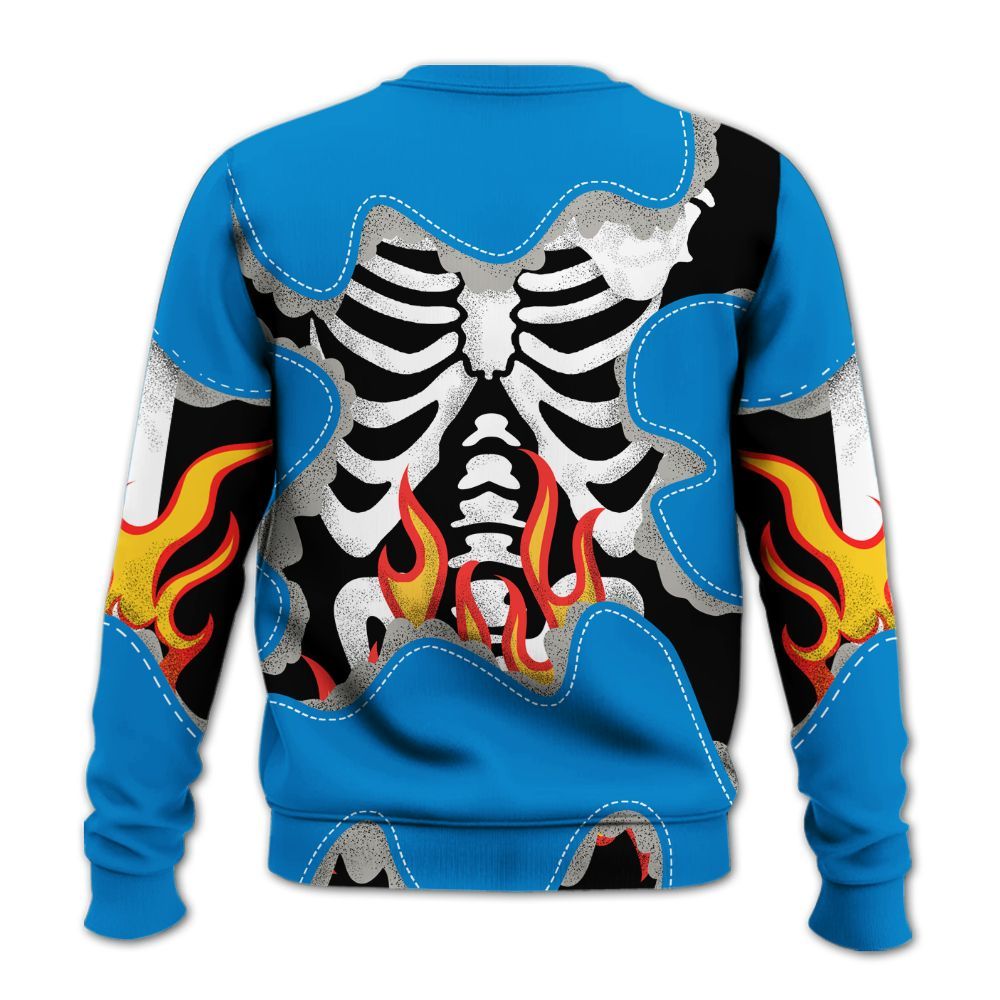 Sweatshirt To Match Industrial Blue 4s - Skeleton Burning Heart Drip Military Blue 4s All Over Print
