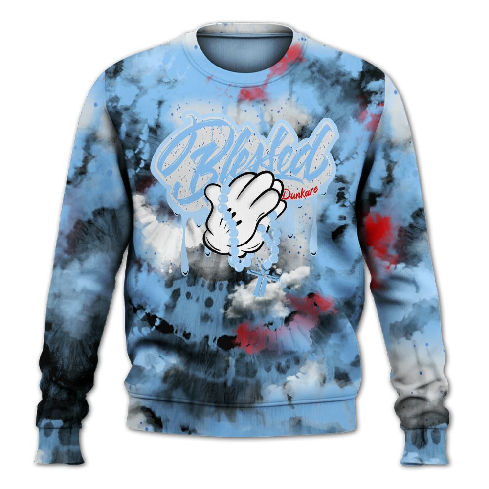 Sweatshirt To Match University Blue 5s - God Blessed Tie Dye All Over Print