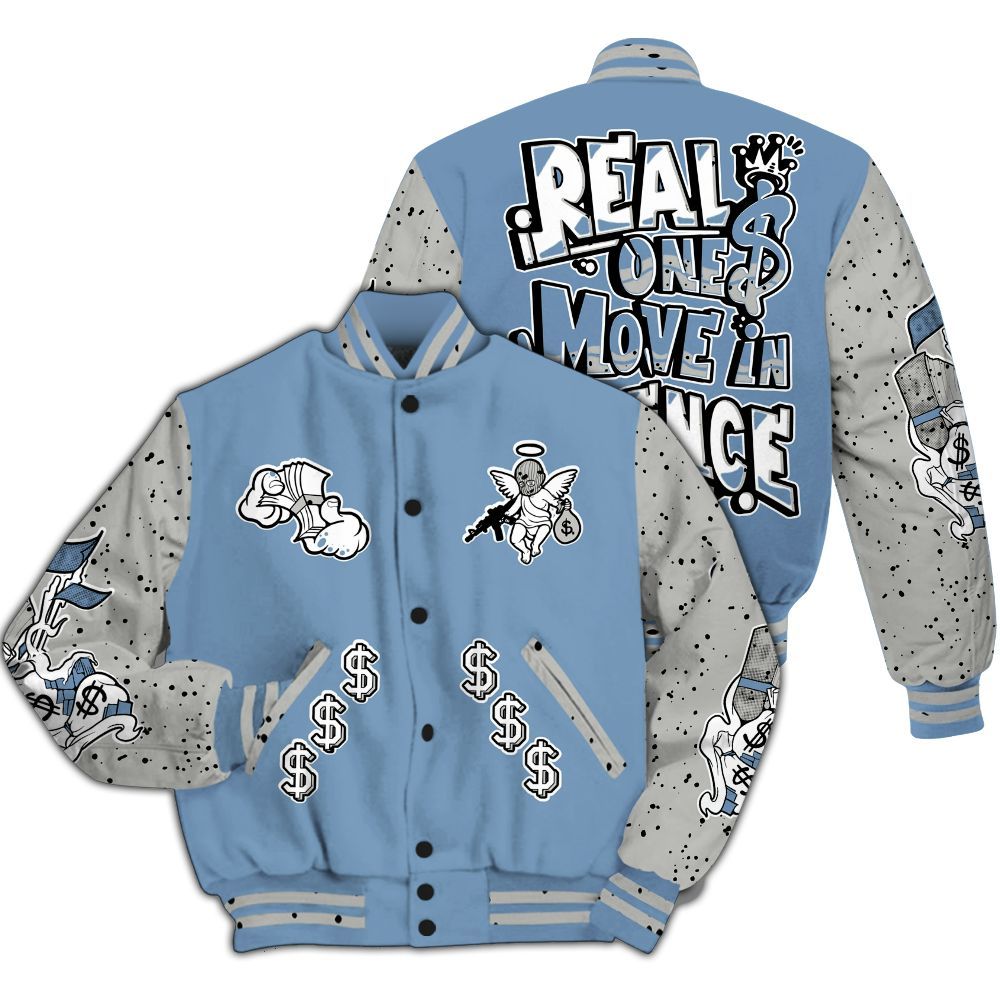 Varsity Jacket To Match University Blue 4s - Ones Move In Silence Graphic All Over Print