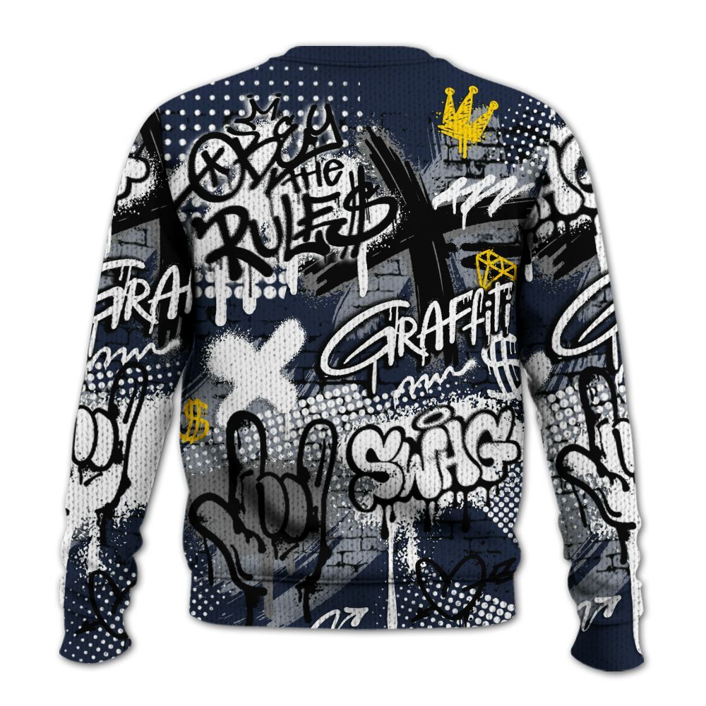 Knitted Sweater To Match Dunk Low White Midnight Navy - True It Real Graffiti Streetwear
