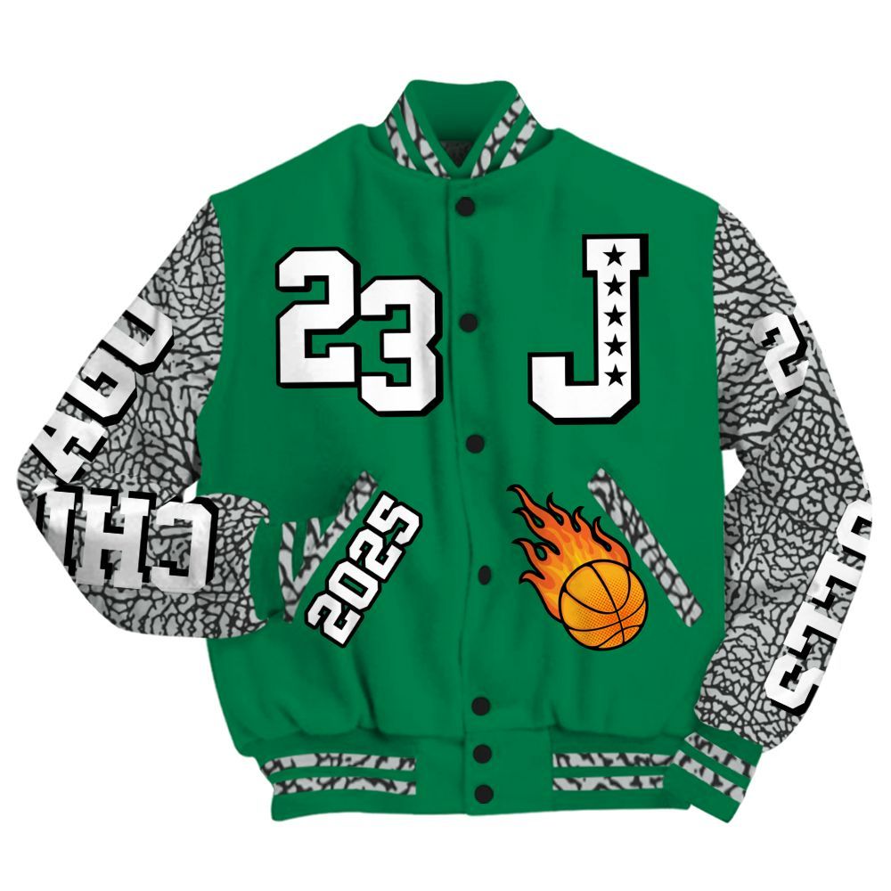 Varsity Jacket To Match Pine Green 3s - Chicago 23 Basketball All Over Print