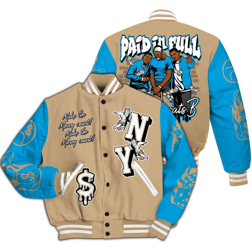 Varsity Jacket To Match H-Town 11s - Paid In Full Money Graphic Varsity Jacket All Over Print