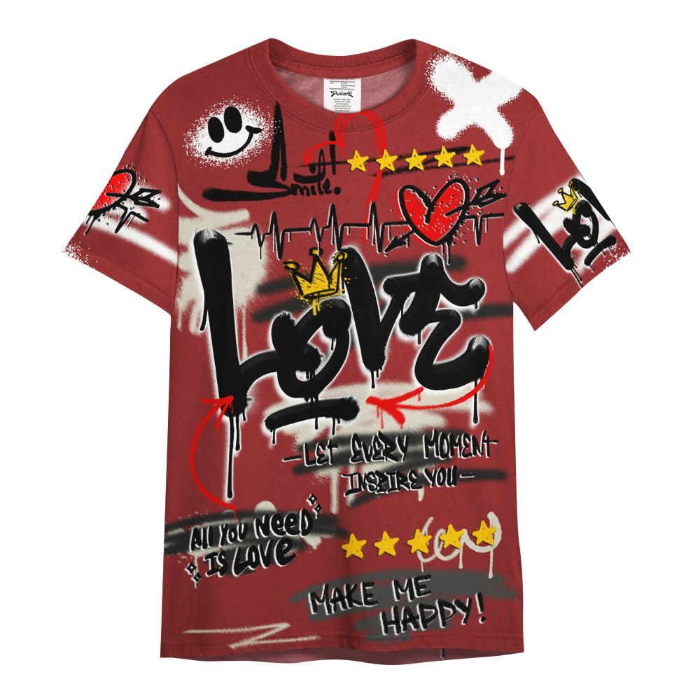 Shirt To Match High 85 Bred 1s - Happy Love Beats Graffiti Streetwear All Over Print