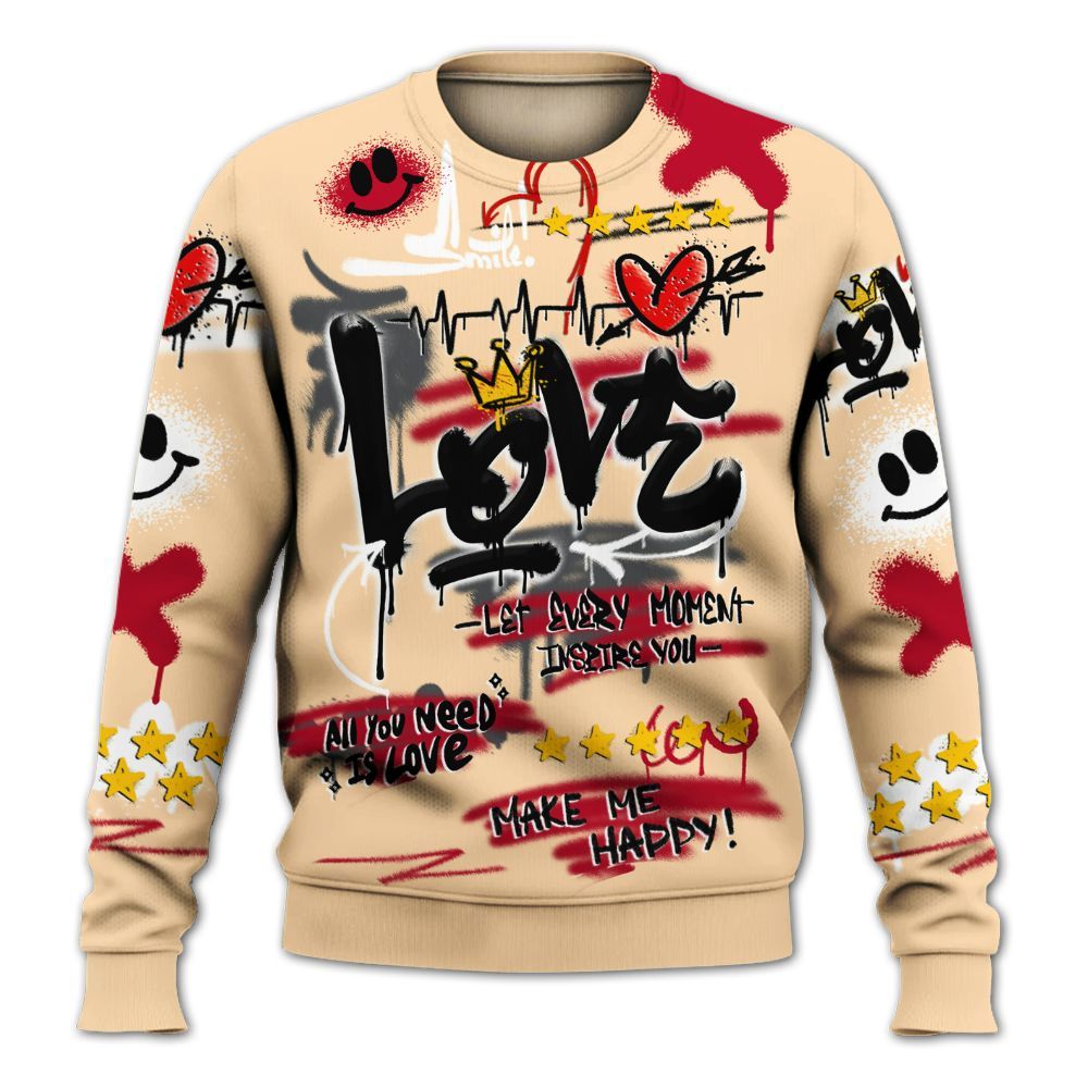 Sweatshirt To Match Retro Pizza GS 4s - Happy Love Beats Graffiti Streetwear All Over Print